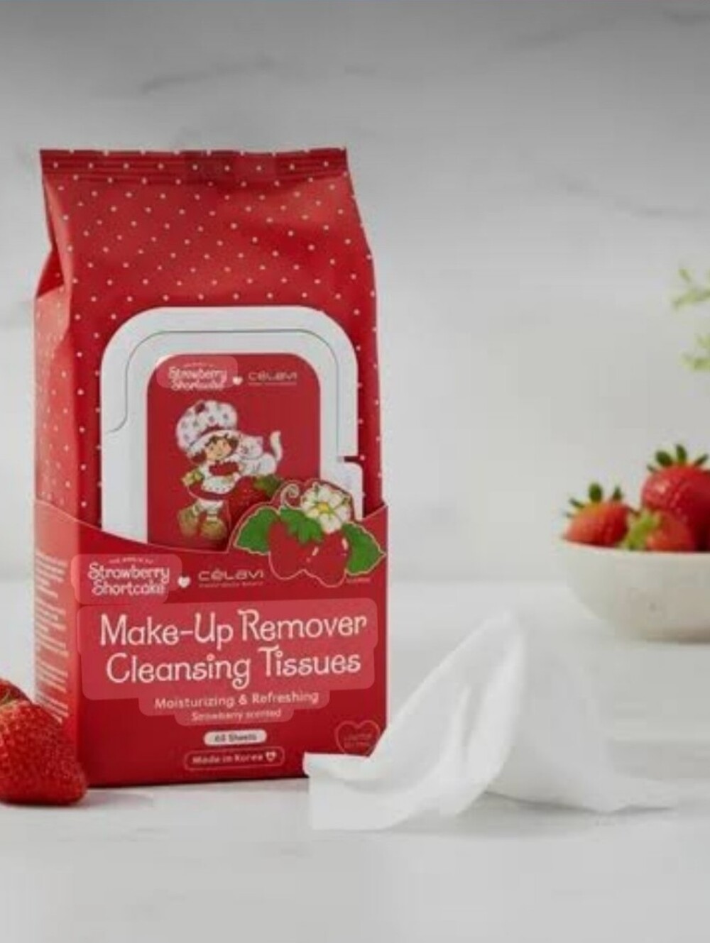 Célavi Strawberry Shortcake Makeup Remover Cleansing Tissues 60 Ct